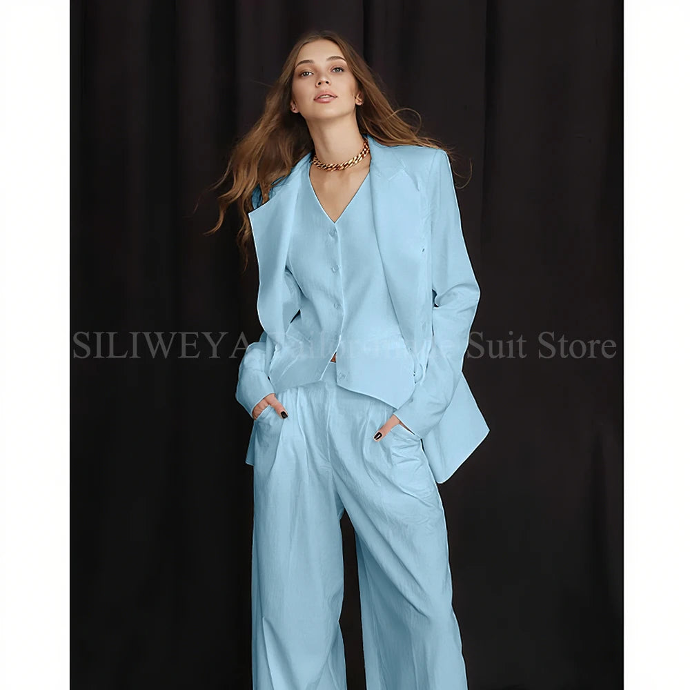 Luxury White Women's Suits 3 Piece Jacket Pants Vest Single Breasted Female Clothing Smart Office Lady Slim Fit Blazers Sets