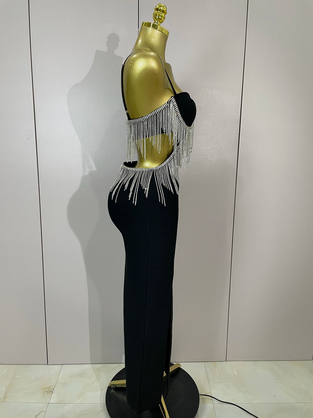 Stock Shinning Chain Sexy Strap Sleeveless Bodycon Long Bandage Dress Women Celebrate Evening Party High Quality Birthday Outfit