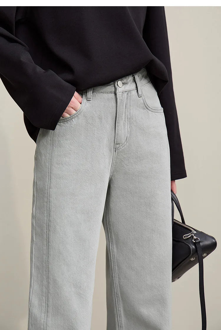 Amii Women's Jeans 2026 Spring New Casual Solid Color Cotton Straight Women's Pants Versatile Long Denim Trousers 12621038