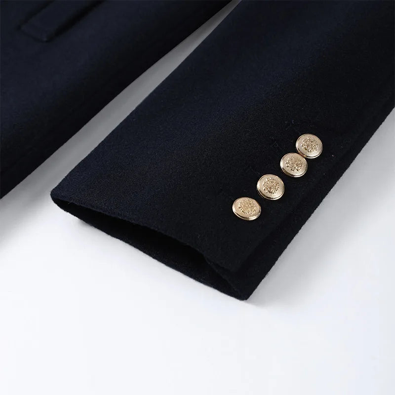 Elegant Stand Collar Long Woolen Coat Women Loose Full Sleeve Single Breast Warm Overcoat 2026 Spring Lady Outwear New