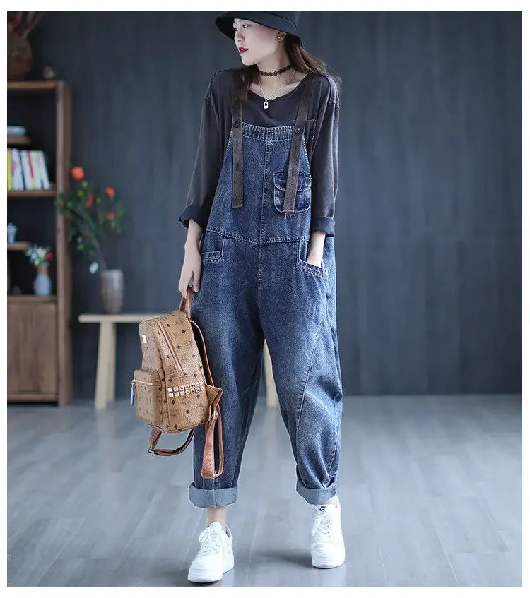 Loose Casual Denim Overalls Women's Wide Leg Pants Harem Jumpsuits Ageless plus Size New 2025 Fashion from Mainland China
