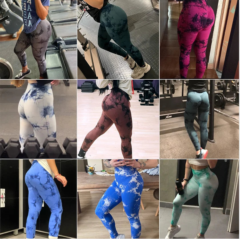 Women Tiedye Gym Leggings Seamless Yoga Pants Scrunch Sports Fitness Tights High Waist Workout Training Leggins Drop Shipping