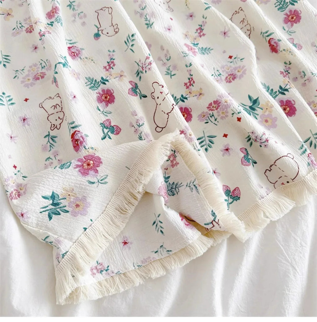 With Chest Cushion Halter Nightgown Female Summer Floral Breathable Thin Section of the Princess Style Loose Knee-Length Pajamas