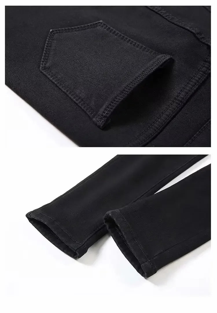 High Waist Fleece Lined Skinny Jeans Women's Autumn Winter New Style Pure Color Slimming Tight Fit Ankle Length Pants