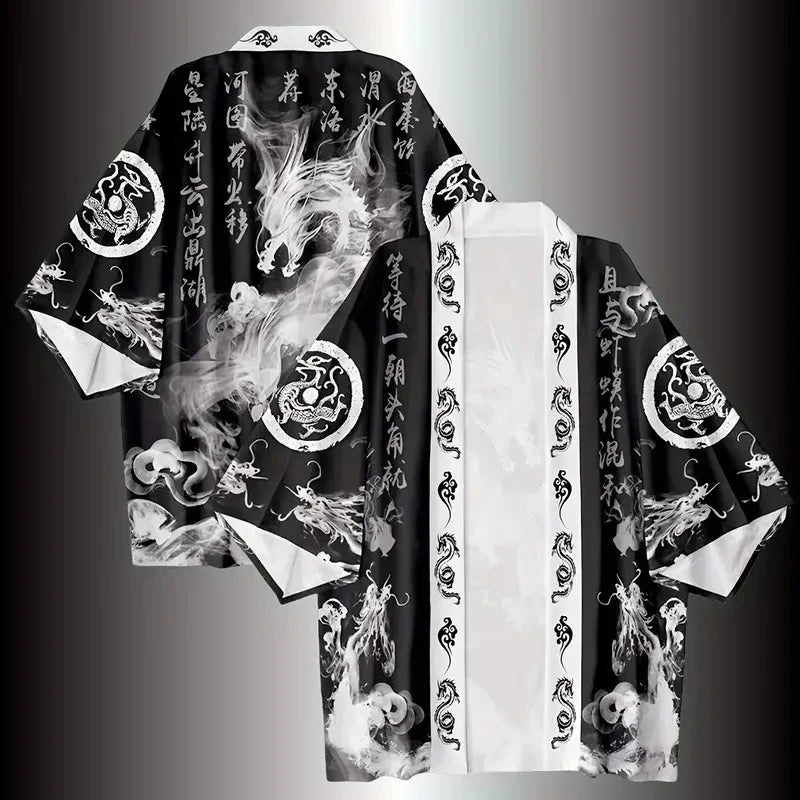 2024 New Japanese Cat Print Kimono Female Male Japanese Haoli Street Wear Cardigan Yukata Cosplay Samurai Street Fashion