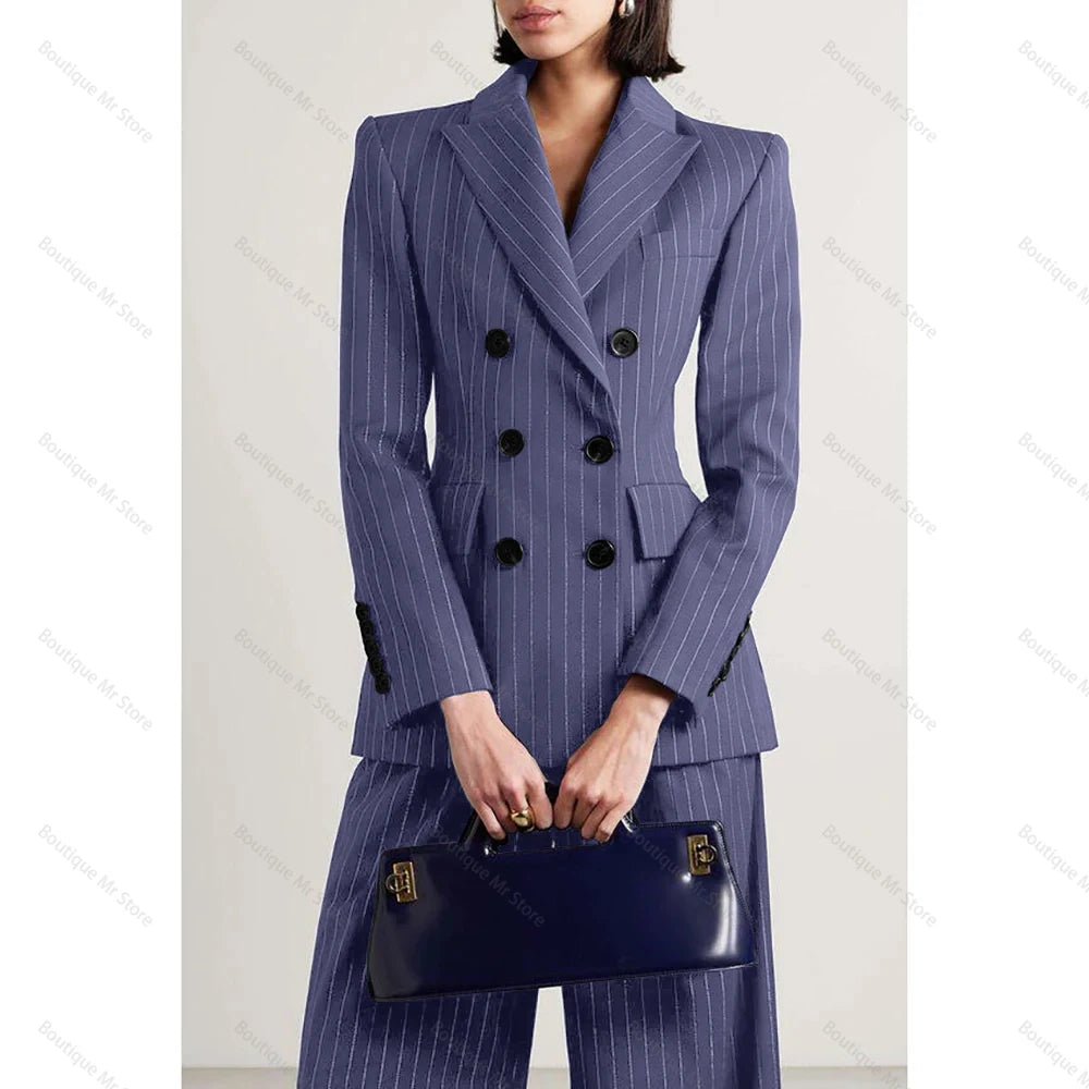 Slim Chic Double Breasted Women Pants Set High-end Female Two Pieces(Jacket+Trousers)أطقم بناطيل