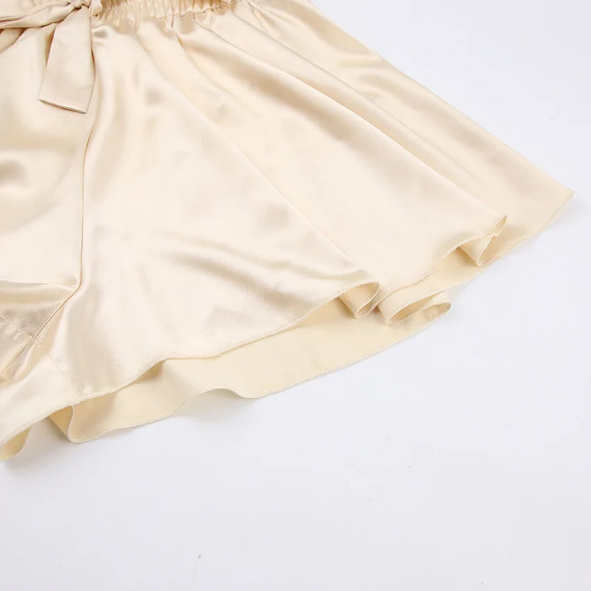Women's Satin Soft Pajamas Set Crop Top+Shorts+Sleep Robe 3 Pieces Suit Loungewear Female Matching Sets Brides Pijamas Sleepwear