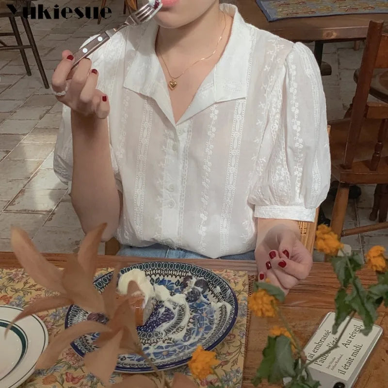 Shirts Women short sleeve V-Neck blouse shirts and tops  Korean Style Womens Clothing Elegant Leisure Chiffon blouses