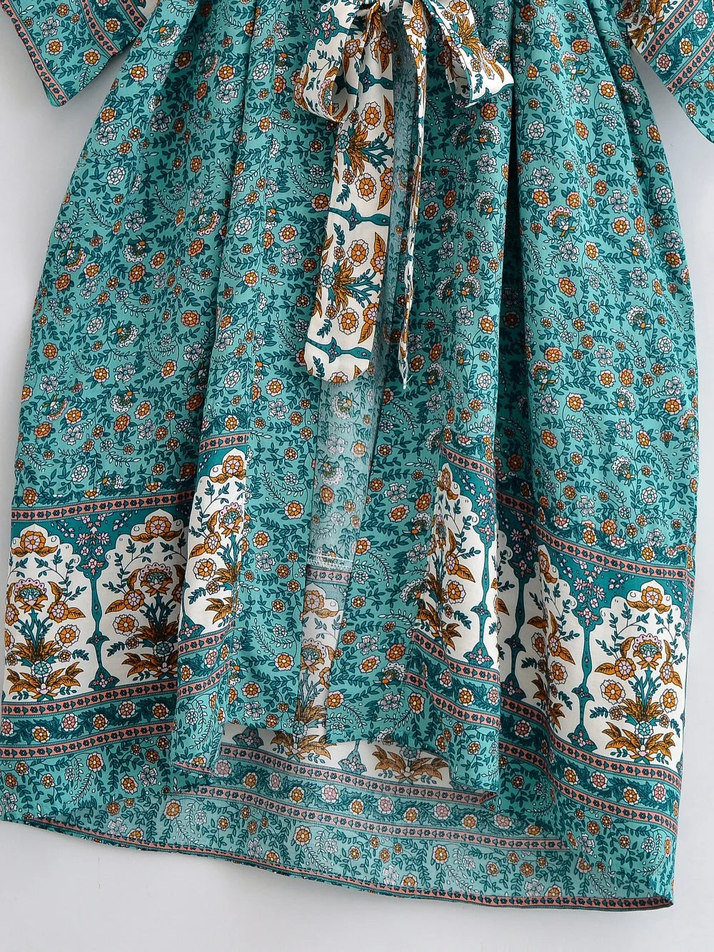 Happie Queens Women  Floral Print Sashes  Bohemian Kimono Ladies V Neck Batwing Sleeves Boho Maxi Dress Robe Bikini Cover-ups