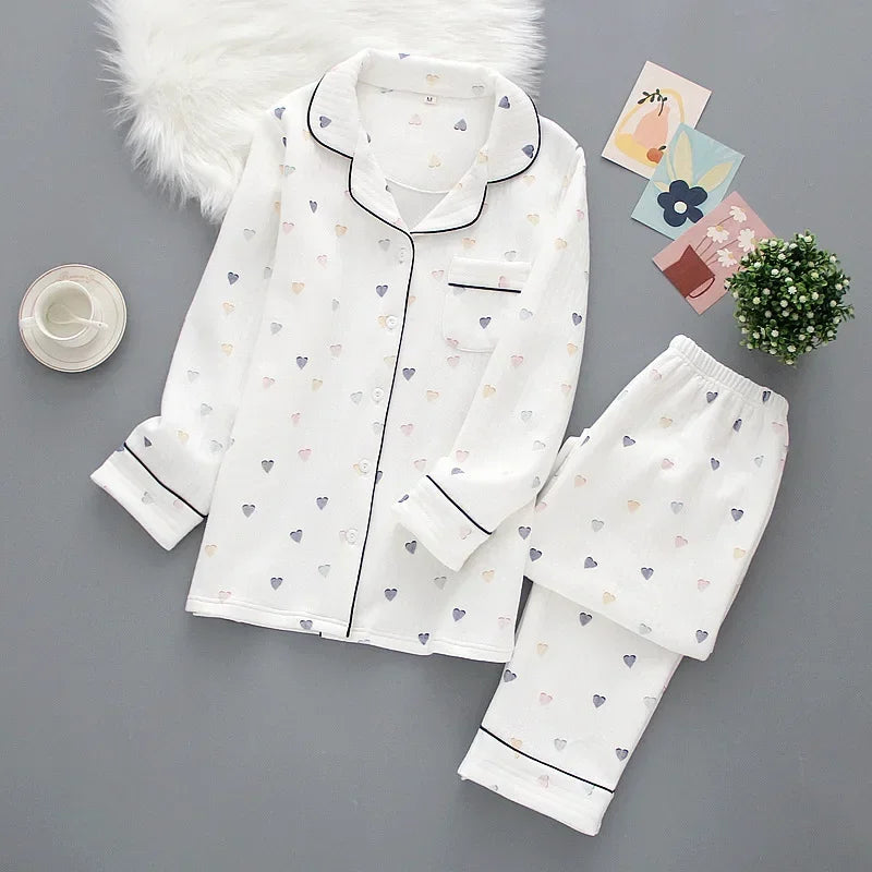 Japanese ladies pajamas set 2026 new autumn and winter air cotton layer thickening long-sleeved cute home clothes pure cotton