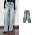 TOYOUTH Women Denim Jeans 2025 Spring New Mid Waist Wide Leg Straight Casual Long Pants