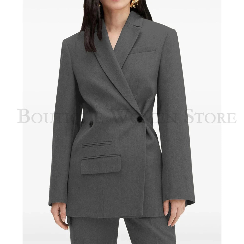 Elegant Brown Women Suits Formal Double Breasted Slim Fit Blazer Elegant Office Lady 2 Piece Jacket Pants Outfits Clothing