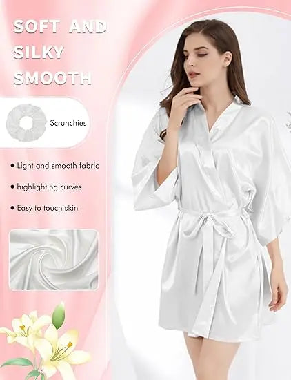Wedding Party Team Bride Robe Without Letters Kimono Satin Pajamas Bridesmaid Plain Bathrobe SP088