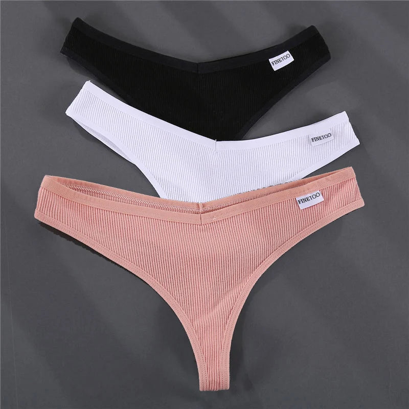 3PCS Cotton Women Thongs Panties Sexy Low Waist Cotton Briefs Female T-Back G-string Girls M-XL Intimate Lingerie