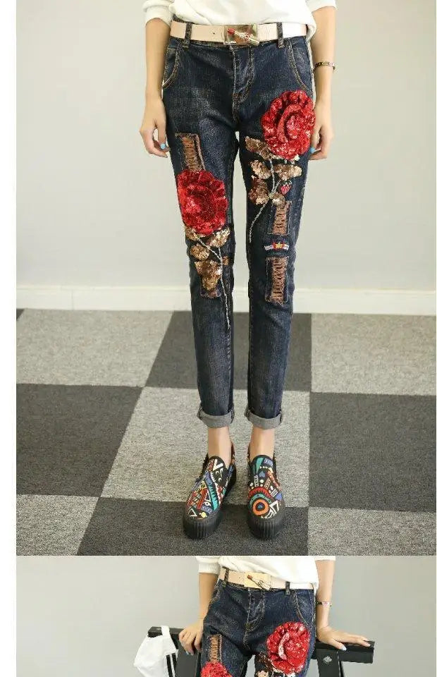 Women Jeans 2026 Spring Autumn Rose Jeans Women's High Waist Slimming Fashion Shorts