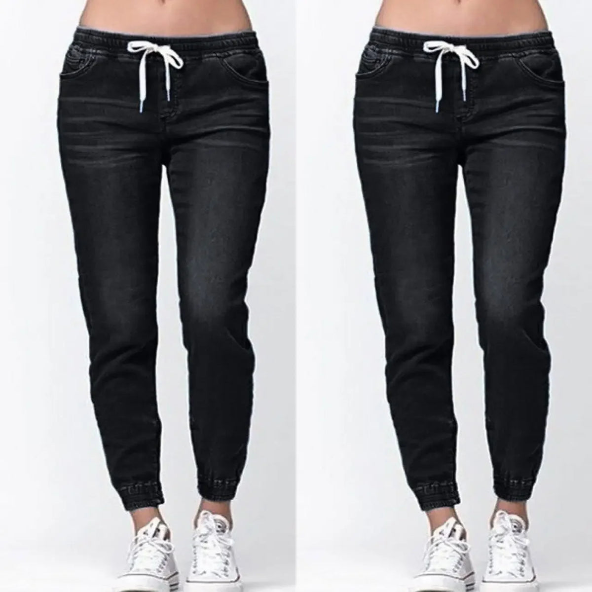 Lace-up Jeans for Women Denim Pants Casual Loose Slim Fit Stretch Long Denim Pure Color Trousers Blue Black Jean 2024 summer