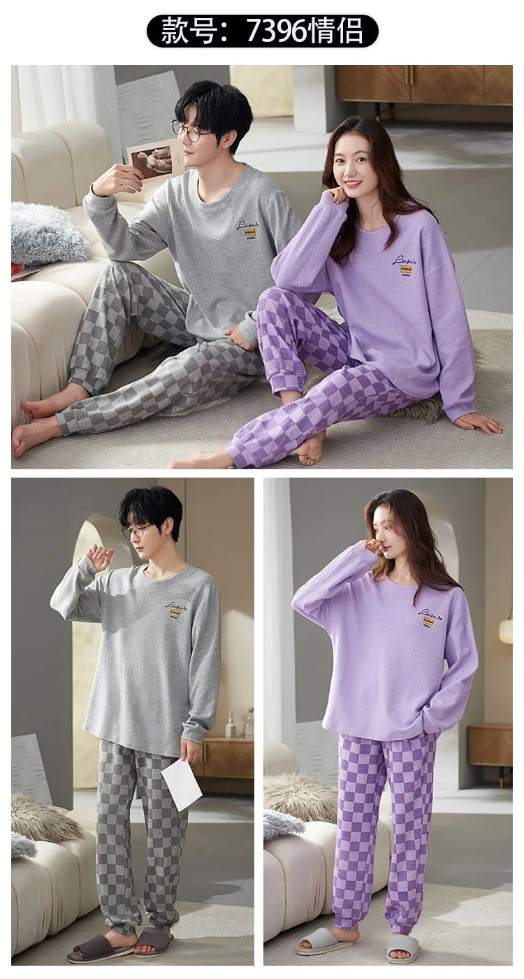 Couple Long Sleeves Sleepwear Autumn Winter Cotton Pajama Sets Print Pants Homewear Kawaii Clothes 2 Piece Sets Nightwear Lovers