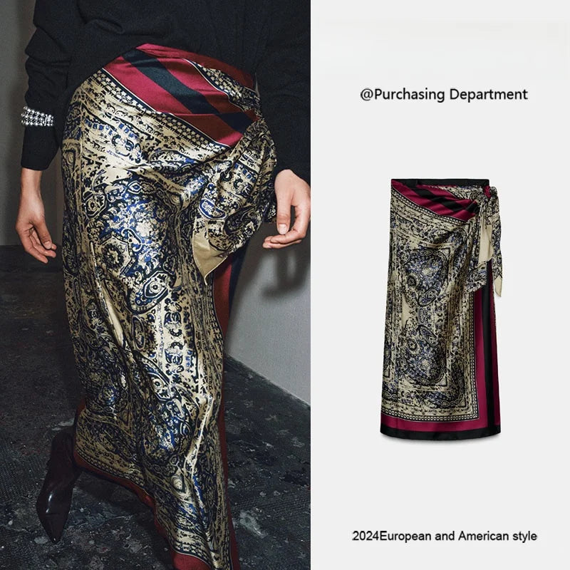 Autumn New Arrival ZA2025 Women's Faionable Versatile Paisley Wrap Skirt f-length Skirt 90700 330 Ethnic Stage Costume