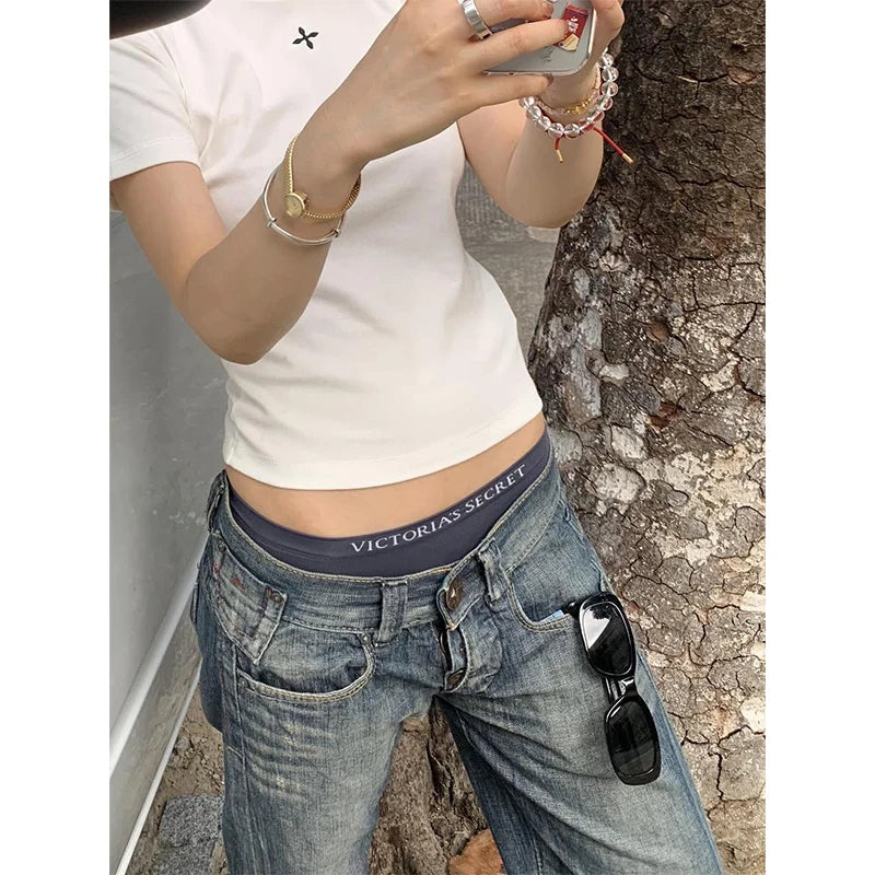 Autumn Women's Blue Y2k Baggy Jeans Harajuku Japanese 2000s Style Denim Trousers American Vintage Jean Pants Trashy Clothes 2025
