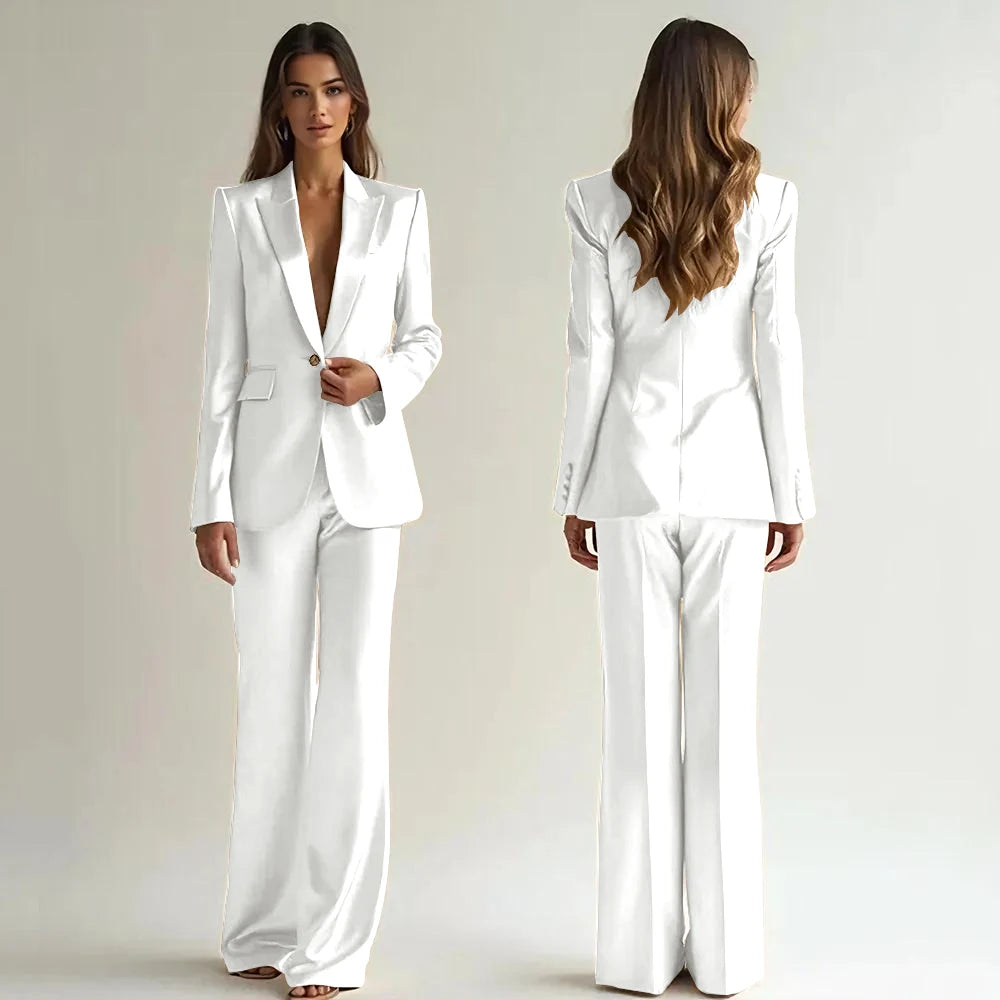 Luxury High Quality Women 's Suit One Button 2 Piece Jacket Pants Female Clothing Slim Fit Smart Office Banquet Lady Blazer Set