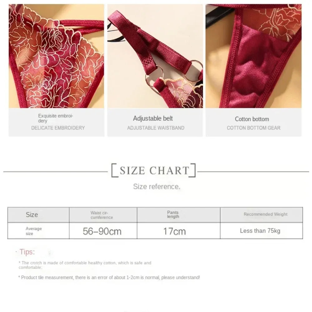 Sexy Lace Thong Women G Strings Embroidery Adjustable Panties Transparent Underwear Ladies Briefs Lingere Underware