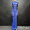 Sexy Full Drill Elastic Slim Fit Sleeveless Long Dress - Hip Wrap, For Host Stage Catwalk & Engagement Evening High-Slit Dresses