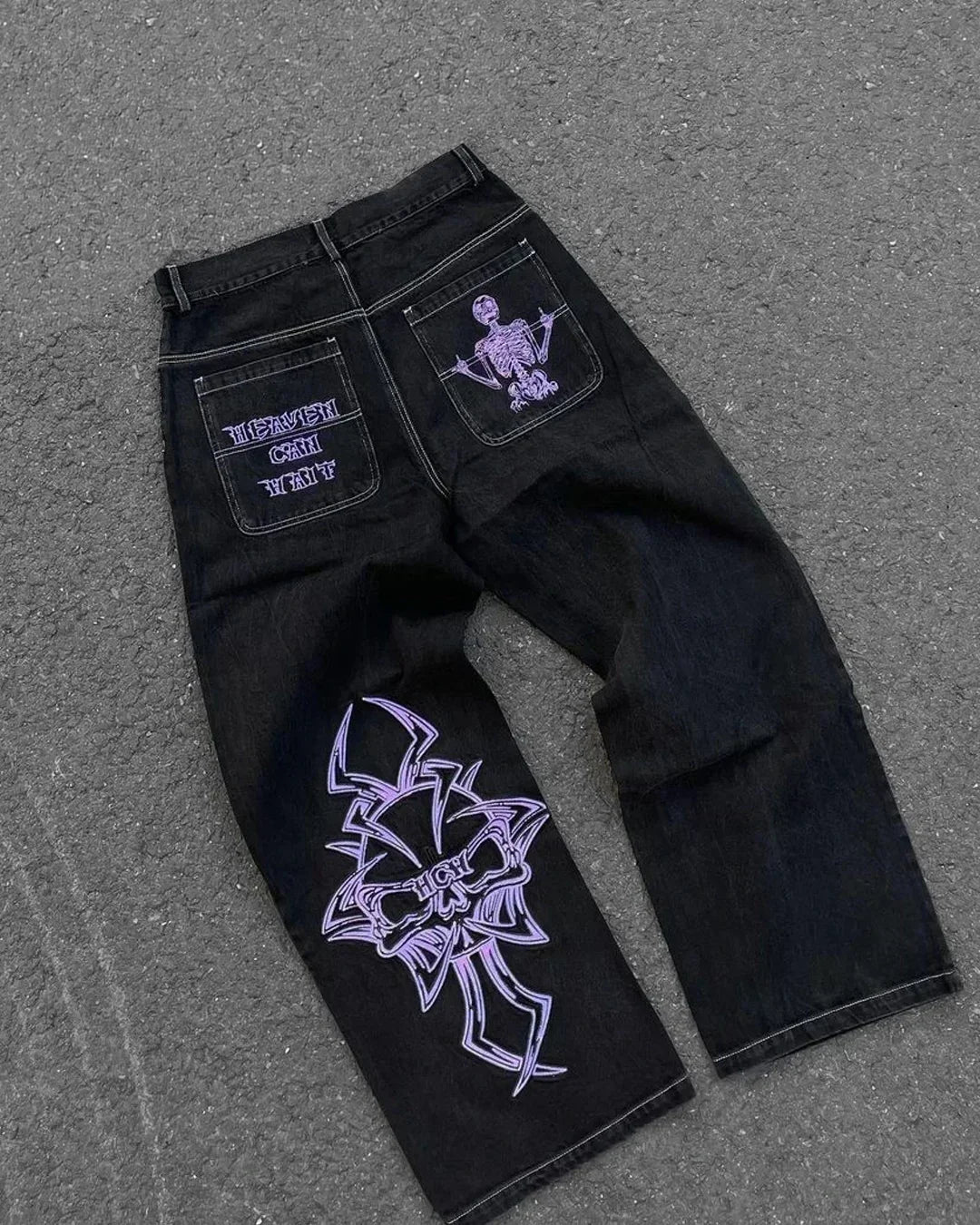 American Street Fashion Trend Big Pocket Loose Jeans Women Harajuku Y2K New Hip Hop Vintage Oversized Jeans Unisex Mopping Jeans