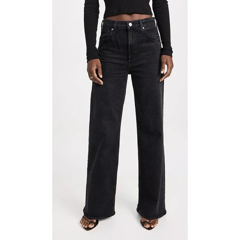 Women High Waist Straight Leg Jeans Female Comfortable Stretch Basic Denim Pants Woman Classic Cheap Black Gray White Trousers