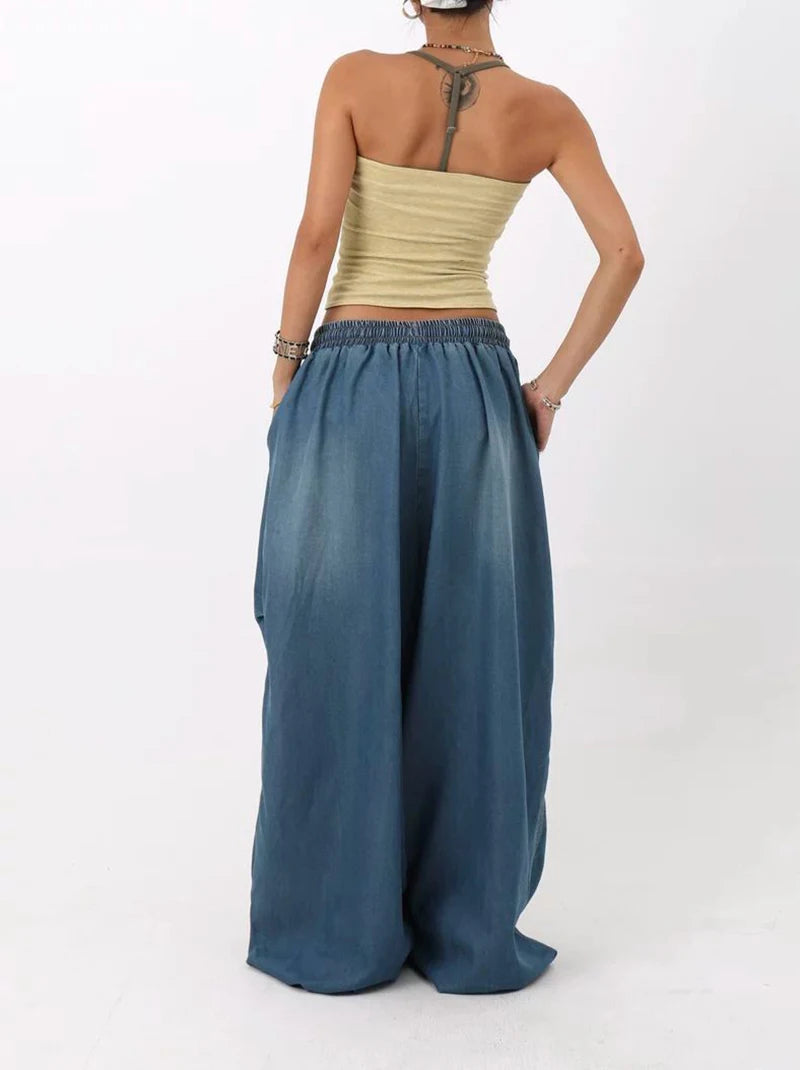 Autumn Oversized Women Wide Leg Jeans Y2K Hip Hop Streetwear Loose Denim Pants High Waist Drawstring All Match Straight Trousers