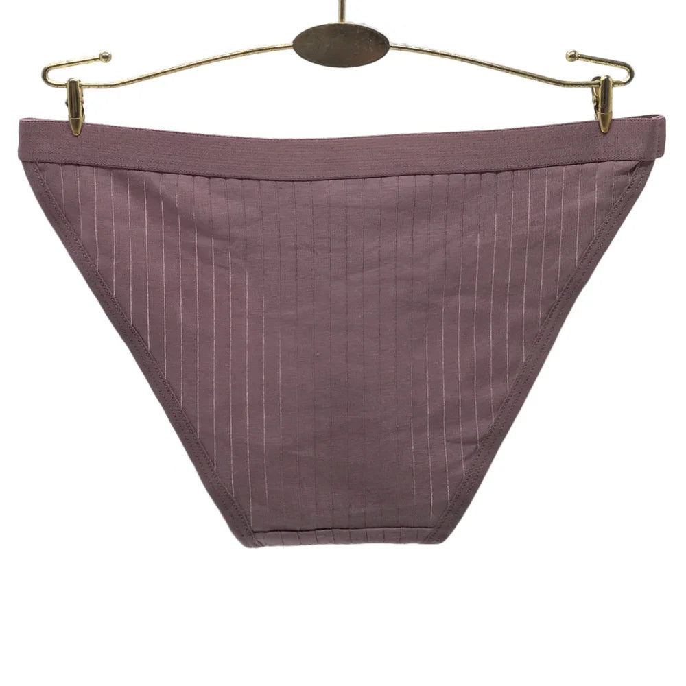 6Pcs Cotton Ribbed Striped Underwear for Women Solid Color Female Stretch Briefs Ladies Soft Lingerie M-XL