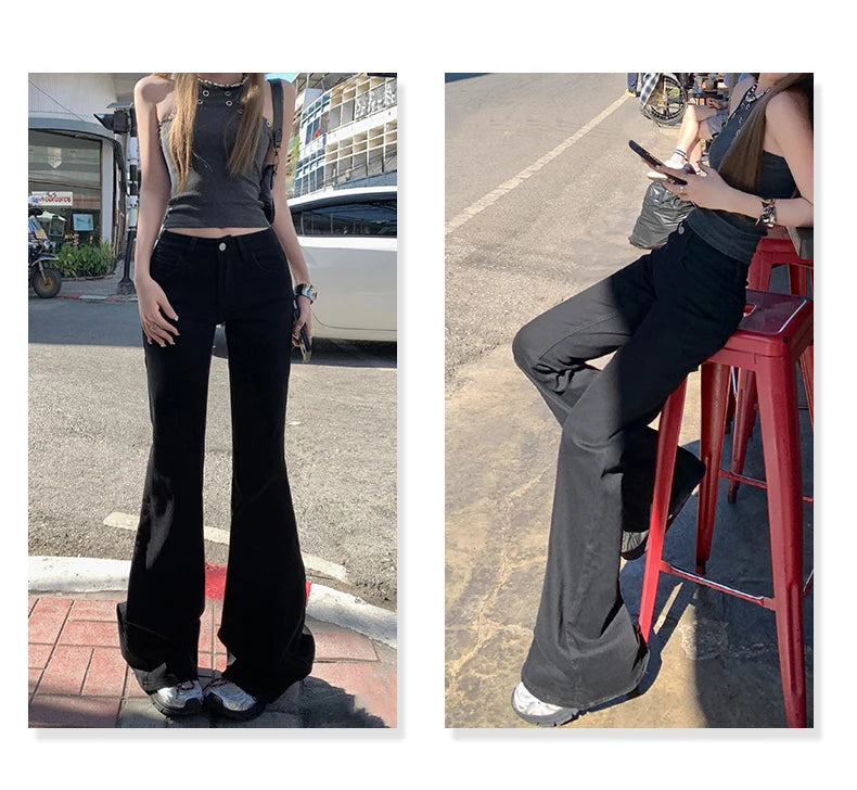 KSTUN 2025 New Low Waist Boot Cut Jeans For Women Fashion Stretch Denim Flared Pants Black Casual Female Bell Bottom Trousers