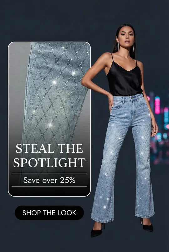 Slim-Fit Denim Micro Flared Pants Female Tide New Fashion Elastic High Waist Rhinestone Button Zipper Temperament Joker Pants